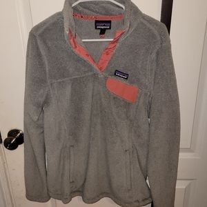 Patagonia Women's Synchilla Snap-T Fleece Pullover, size Large grey n pink